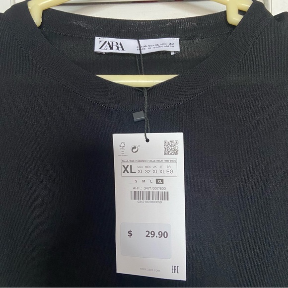 ZARA BASIC EXTRAFINE KNIT TOP XL Black NWT - Picture 3 of 5